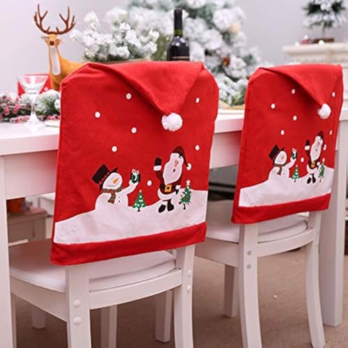 DCQRY Christmas Chair Back Covers Set of 6, Santa Claus Red Hat Chair Covers, Christmas Chair Slipcovers for Xmas Restaurant Dinner Table Holiday Party Décor
