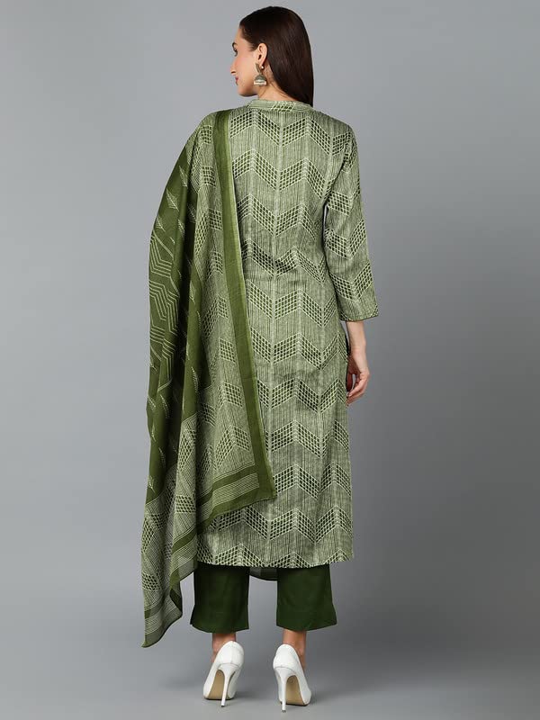 Image of Vaamsi Women's Cotton Blend Printed Straight Kurta Pant With Dupatta Set