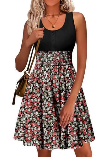 Image of Summer Dresses for Women Casual Sleeveless Sundresses Elastic Waist Mini Sun Dress