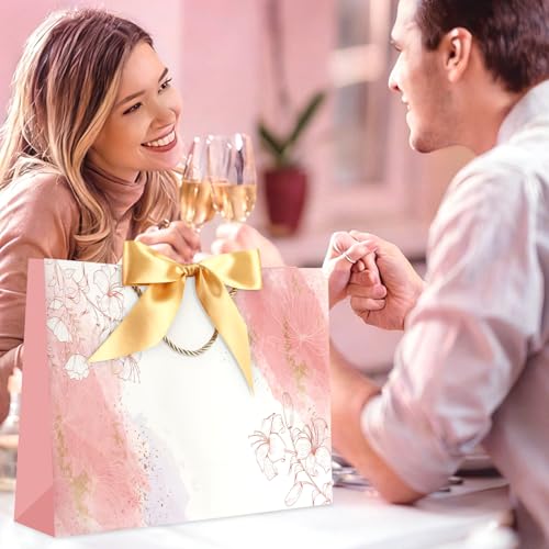 Image of JMANNI Pink Gift Bags with Handles, 13 inch Medium Gift Bags with Tissue Paper