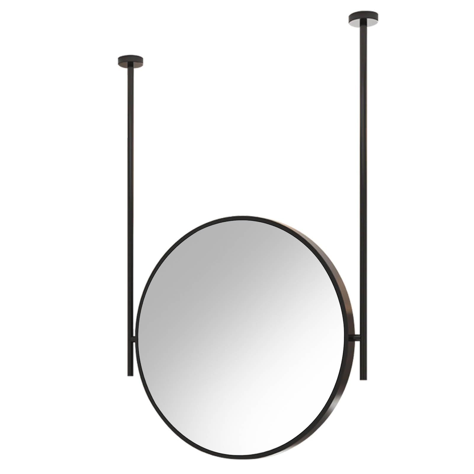 SXFSDOU Black Round Ceiling Mounted Hanging Rod Mirror Bathroom Bedroom Make-up Mirrors with Metal Frame Floating Simple Decorative - Customizable(Diameter-60CM/23.6INCH)