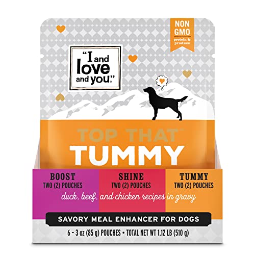 Image of I and love and you Wet Dog Food Toppers - Top That Variety Pack - Chicken, Beef, Duck, Prebiotics, Filler Free, Meal Enhancer Topper, 3oz 6pk