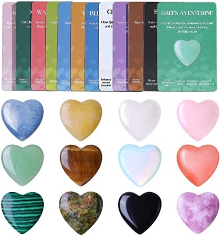 12 PCS Natural Heart Crystals Shaped Healing Stones Crystal Palm 0.8 inch Natural Stones Polished Love Gemstones Pocket Set Bulk Balancing Meditation Mother's Day Gift
