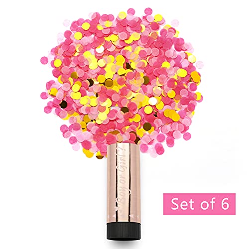 Lezero Baby Gender Reveal Confetti Cannon, 6 Pack Mini Confetti Cannons For Boy Or Girl Gender Reveal Surprise Party Supplies, Easy To Portable And Use, Hide Tips Stickers Include - Pink #TOP3