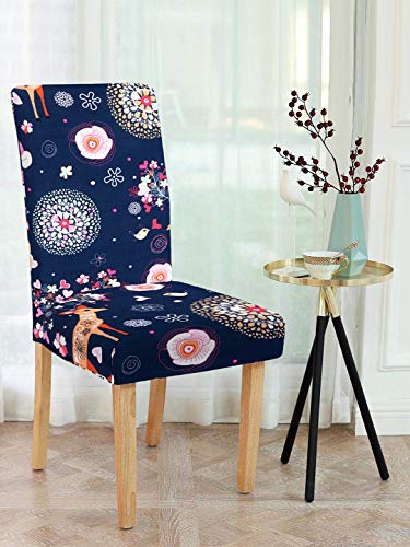 Image of Cortina Dining Chair Slipcovers | Anti Slip Chair Cover | Floral Print, Removable & Easy Wash | Universal Fit Soft Stretchy Polyester Spandex | Living Room, Kitchen, Hall | Pack of 4, Navy 2