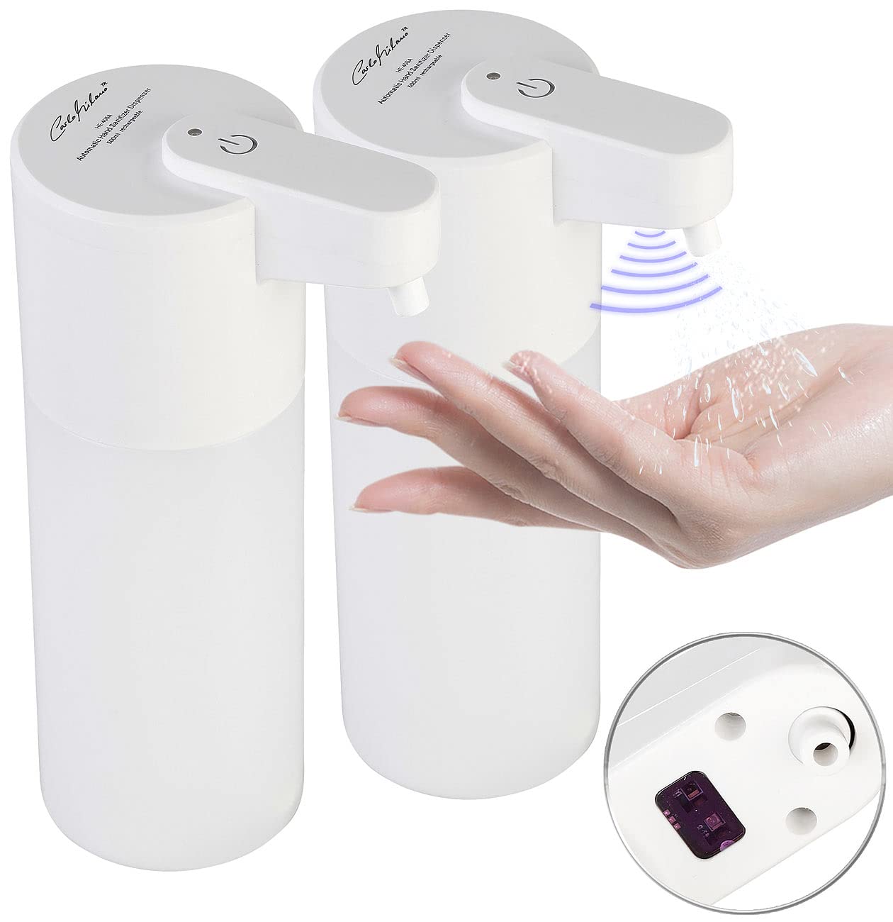 Carlo Milano Seifenspender für Küche: 2er Set Autom. Akku-Spray-Desinfektionsmittelspender, IR-Sensor,500 ml (Elektroniche Seifenspender, ohne Berührung)