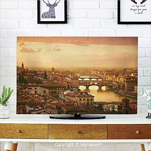 Indoor POP TV dust Cover,Cover Type 70 inch LCD TV 3D Printed with Bridge Ponte Vecchio Italy Bird Eye Sunset View Castle Houses Historic Cityscape,Quality Polyester Dust Proof Protect Your TV