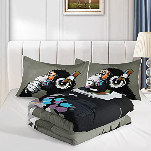 Image of AILONEN Monkey Comforter Set for Teens Boys Kids, Cute Monkey Bedding Set Full Size,Superior Animal Quilted Duvet Ultra Soft,3 Piece 1 Comforter and 2 Pillowcases,Microfiber Fabric