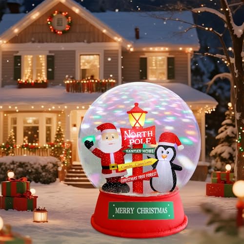 Juegoal Christmas Inflatables Decorations Outdoor 6FT Inflatable Xmas Snow Globe with Built-in Rotating Lights Lighted Blow Up Santa & Penguin in Snowing Globe for Holiday Winter Lawn Yard Garden
