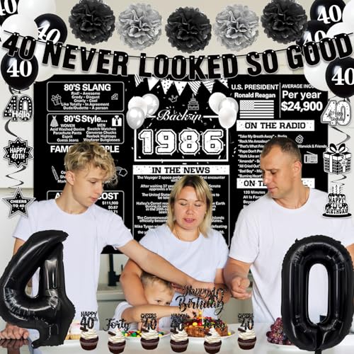 Image of Crenics Black 1986 40th Birthday Decorations for Men Women