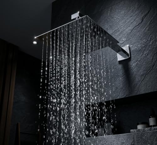 Image of ALTURAS Stainless Steel Square Overhead Shower Rain Shower Head for Bathroom With Arm (4inch shower with 9inch arm)