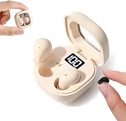 Mini SK19 TWS Fones de ouvido Bluetooth sem fio para Dormir invisíveis -Bateria de 24 Horas - com microfone - Active Noise Cancellation (Cáqui)