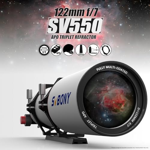 Image of SVBONY SV550 Triplet APO Telescope, 122mm F7 Telescope for Adults High Powered, 87mm Focus Travel Distance with SV209 Field Flattener, 0.8X Focal Reducer, SV405CC Cooled Astrophotography Camera