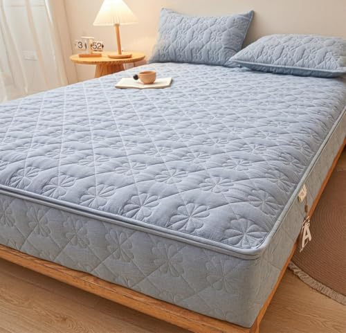 Protector de colchón acolchado algodón transpirable 180x200 suave lavable azul 2