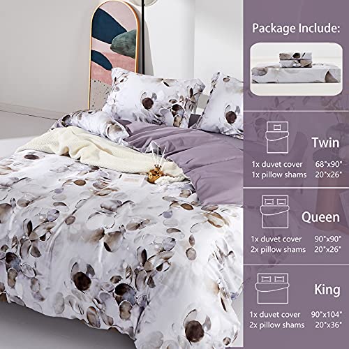 MILDLY Duvet Covers Queen Size - 100% Long-Staple Cotton Soft & Breathable Cobblestone Watercolor Painting Abstract Comforter Cover Set 500TC