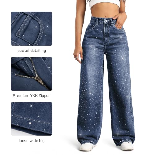 Image of Straight Leg Jeans for Women High Waisted Wide Leg Denim Pants