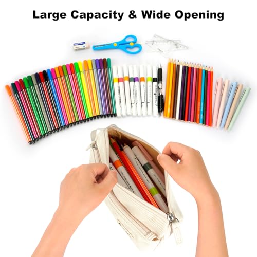 Image of FINPAC Pencil Case, Corduroy Triangle Makeup Bag, Kawaii Pen Bag Pouch Holder Box Organize for Study, Office, or Travel, Beige