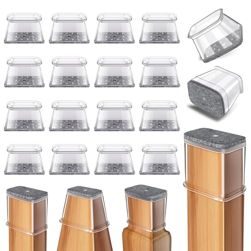 Protector Patas Sillas Rectángulo,24 Pieces Transparent Silicona con Fieltro,Deslizadores de Fieltro para Sillas,Tapas Protectoras para Patas de para Pisos de Madera(Longitud:28-38mm, anchura:19–25mm)