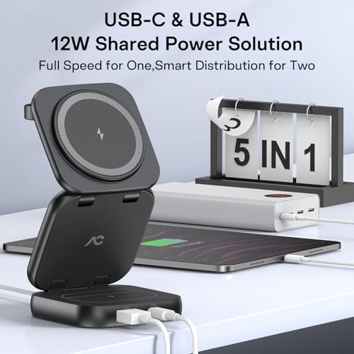 Image of 5-in-1 Wireless Charger for MagSafe, AC ISLAND Portable Travel Charging Station, 35W Max Qi2.2 Fast Foldable Magnetic Stand, Evolved for iPhone 17-12 Series, Apple Watch, AirPods (with 35W Adapter)