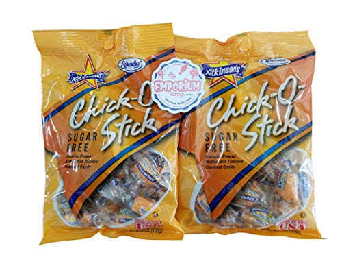 Atkinson's Sugar Free Chick O Stick Peg Bag 2 Pack - Delicious Individually Twist Wrapped Peanut Butter Nugget Candy with Refrigerator Magnet