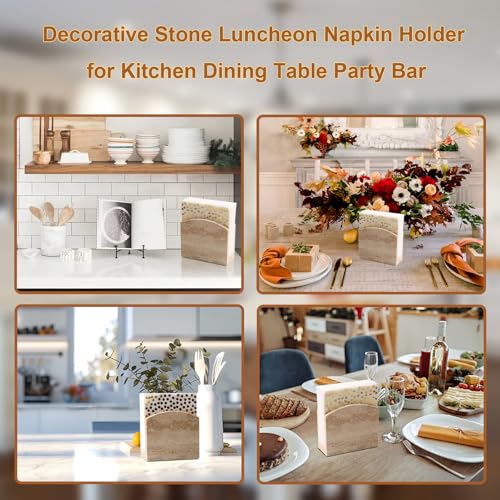 Shonmogar Travertine Stone Napkin Holder,Standing Napkin Holders Fit for 6.5”x6.5” Luncheon-Sized Napkins,Stone Napkin Holder for Table Kitchen Counter Dining Room Party Bar Decor,Beige by Shonmogar - Image 8