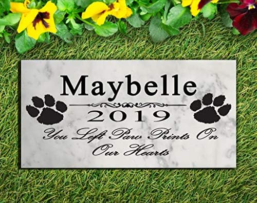 Broad Bay Dog Pet Memorial Stone Personalized Garden Plaque Solid Marble Outdoor or Indoor Grave Marker You Left Paw Prints On Our Hearts Headstone Name