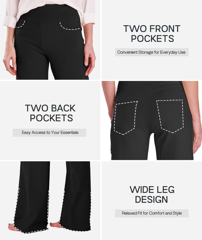 Houmous Wide Leg Pants Women Cotton Yoga Pants 28"/31"/34" High Waist Loose Lounge Stretch Trousers with Pockets4