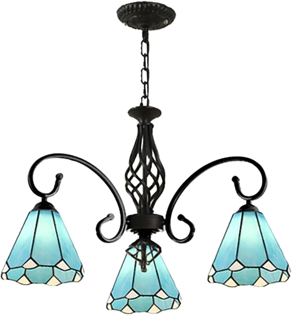 Suspension conique Tiffany en verre bleu et lustre d'art noble