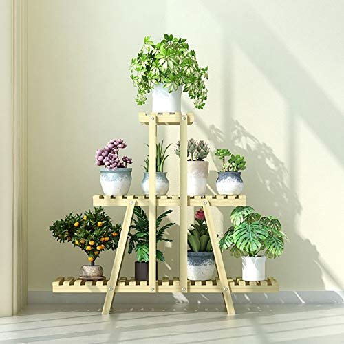 Estante de madera para flores, estante para macetas, soporte para jardín, estante de exhibición para balcón, soporte para flores, festival, jardineros, regalo multifuncional (color: marrón) (natu