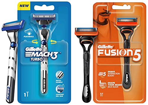 Image of Gillette Fusion Manual Razor for Men for Perfect Shave and Perfect Beard Shape & Gillette Mach3 Turbo Men's Razor with Flexball Technology