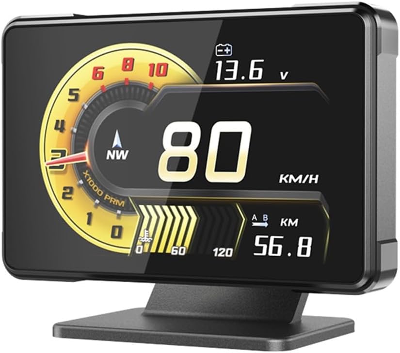 Car Meter GPS OBD HUD Head Up Display with Turbo Voltage Speed RPM Oil Temperature Gauge for Fuel Cars 2008 and Later, Center Console Mount (English)