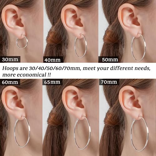 LOUMILEO Large Silver Hoop Earrings for Women Hypoallergenic Sterling Silver Hoop Earrings Lightweight Big Hoops Earring Thin Hoops Earring for Women - Image 4