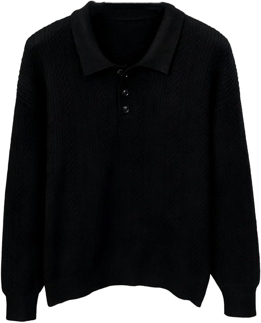 Vsadsau Men's Solid Knit Polo Sweaters Business Pullover Knit Sweaters Fall Winter Soft Lapel