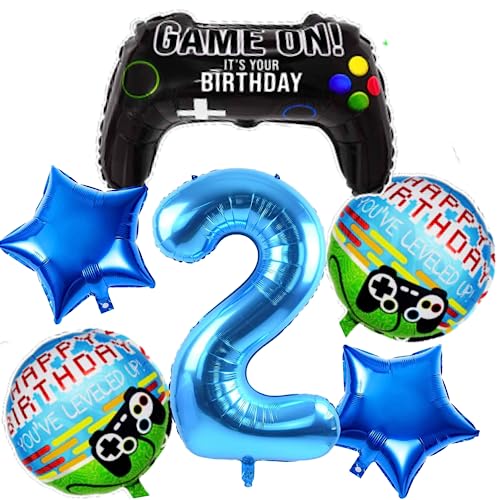 Image of 6 Pcs Game on Birthday Decoration 2nd Birthday Decoration for Boys Gaming Theme Birthday Decoration Second Birthday Decorations Boy Game Theme Balloons (Pack of 6, Multicolor)