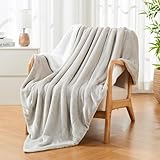 Andency Sherpa Fleece Throw Blanket for Couch - Soft Warm Thick Blanket for Winter, Plush Reversible Blanket for Bed Sofa, Linen Grey, 50x60 Inches