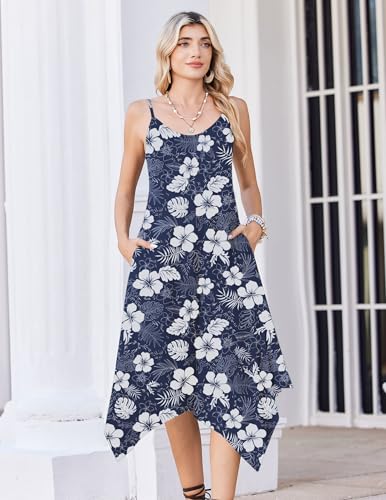 Image of Zeagoo Women Summer Midi Dresses 2026 Hawaiian Bohemian Beach Cover Up Sundress Spaghetti Strap Casual Dress with Pockets