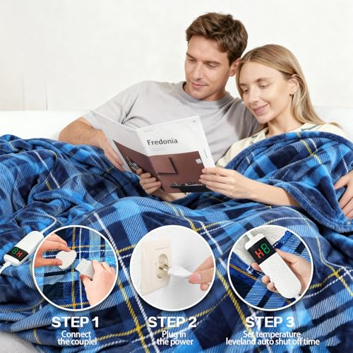Image of Heated Blanket Electric Throw, Soft Flannel Heating Blanket with 8 Hours Auto Off 10 Fast Heating Levels Machine Washable Sherpa Heated Blanket with Overheating Protection