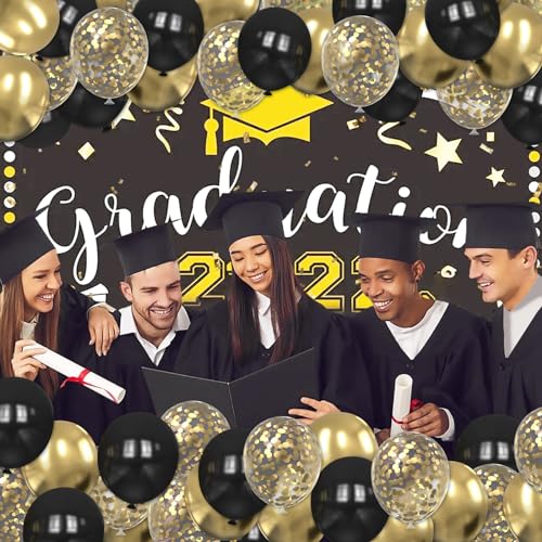 Image of Black and Gold Balloons, 60PCS 12 Inch Gold and Black Confetti Balloons, Gold Latex Balloons for Birthday New Year Wedding Graduation