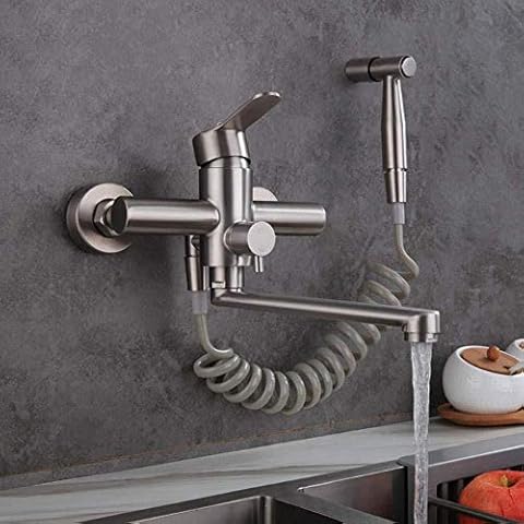 Kitchen taps with Pull Out Spray Brushed Stainless steelWall Mount Cover