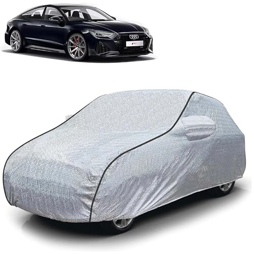 Image of Sulfar 100% Waterproof Car Body Cover Compatible with Mirror for Audi RS7 (Triple Stitched, Full Bottom Elastic, Magic Silver with Black Piping)