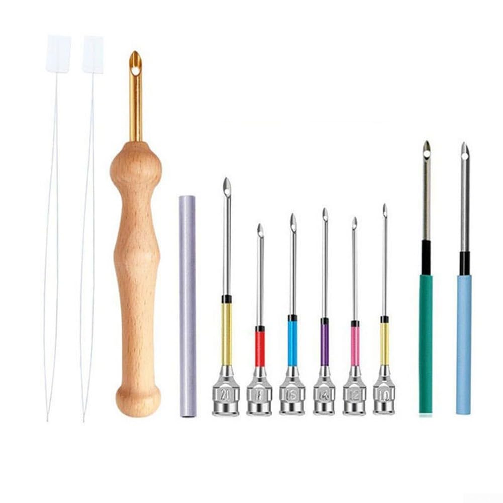 Kit di aghi da ricamo con manico in legno, punte in lega per cucire, arte fai da te su tessuto per decorazioni domestiche e abbigliamento (set 2)