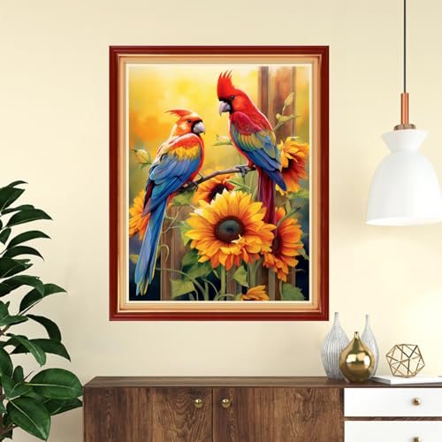 Image of Funchey Stamped Cross Stitch Kits, DIY Cross Stitch Pattern for Adults Beginners Needlepoint Kits Embroidery Kit Arts and Crafts 11CT-Sunflower Bird 16x20 inch