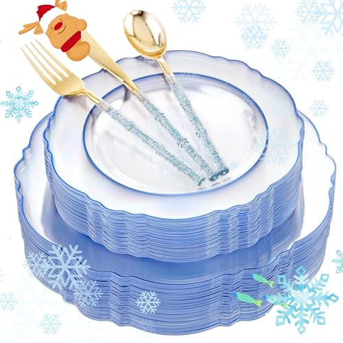 Liacere 150PCS Clear and Blue Plastic Plates-Clear and Blue Disposable Plates with Glitter Bamboo Handle Cutlery-60 Baroque Elegant Plates, 30 Forks, 30 Spoons, 30 Knives for Wedding&Christmas Liacere 150PCS Clear and Blue Plastic Plates-Clear and Blue Disposable Plates with Glitter Bamboo Handle Cutlery-60 Baroque Elegant Plates, 30 Forks, 30 Spoons, 30 Knives for Wedding&Christmas