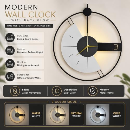 Image of Smartway Celestia 6 Watt LED Wall Lamp with Analog Clock | Modern Decorative Wall Light with 3 Color Modes | Stylish Wall Clock Light for Bedroom, Living Room, Hall & Bedside | 1-Year Warranty