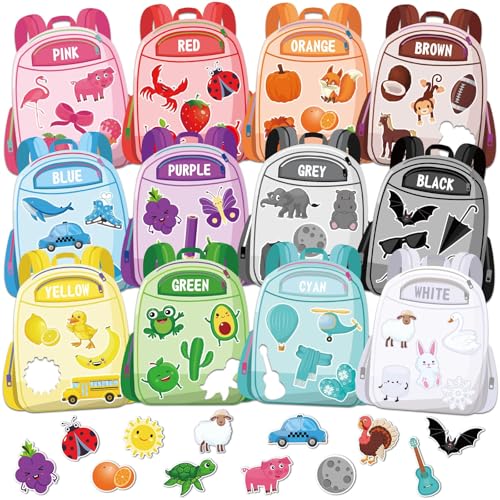 Image of 12 Set 72 Pcs Magnetic Color Sorting Set Magnet Color 1-3 Recognition Colors Matching Fridge Magnets Activity for Whiteboard