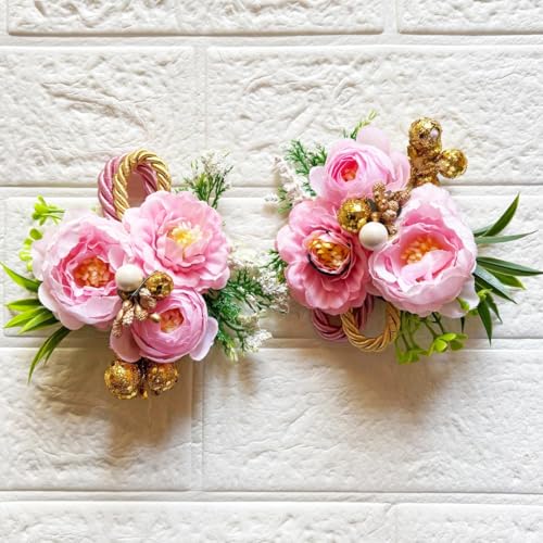 Image of ADIKALA Handmade Artificial Big Peonies 3 Flower Bunch for Trousseau Packing, Ready to use Flower Brooch Hamper for Decoration, Gift Wrapping Flowers (12, Baby Pink)