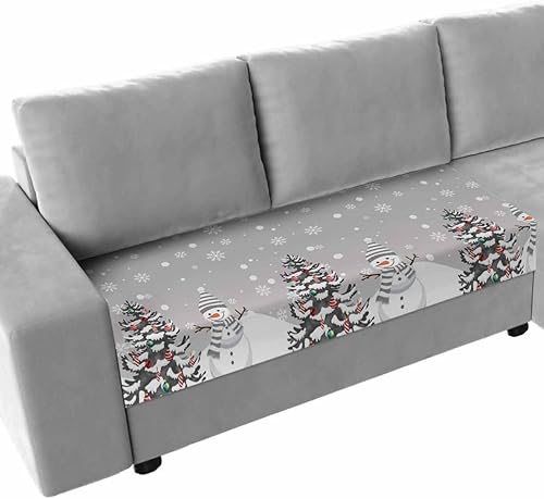 Miniatura 14 de Fundas de cojín para sofá de Navidad con diseño de muñeco de nieve gris, funda elástica para sofá con parte inferior elástica, fundas de sofá