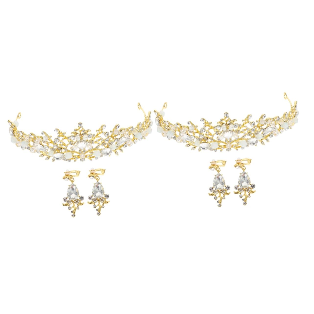 FRCOLOR Pageant Queen 2 Sets rhinestone crown tocados para el wedding tiara Charming headpiece Delicate design tiara wedding headband hoop earrings for girls bridal earrings Baroque