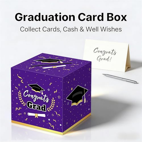 Image of Kelool Graduation Decorations 2026 Purple Graduation Card Box Graduation Party Decorations,Graduation Box,Congrats Grad Gifts Box for 2026 Graduation Party Supplies Favors