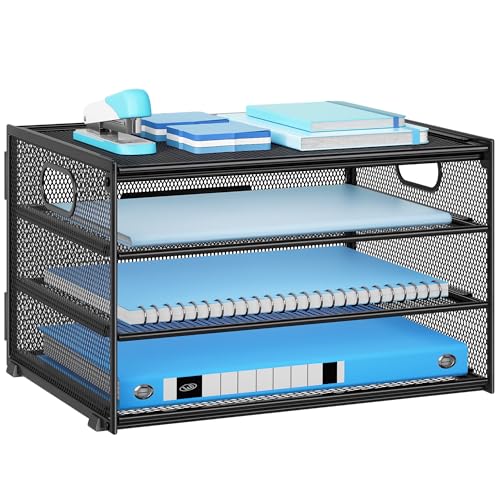 Marbrasse Organizador de Escritorio,4 Niveles Cestas de Correo, Portarevistas,Soporte de Almacenamiento para Papel,Organizador de Bandejas de Archivación,Oficina,Casa (Negro)